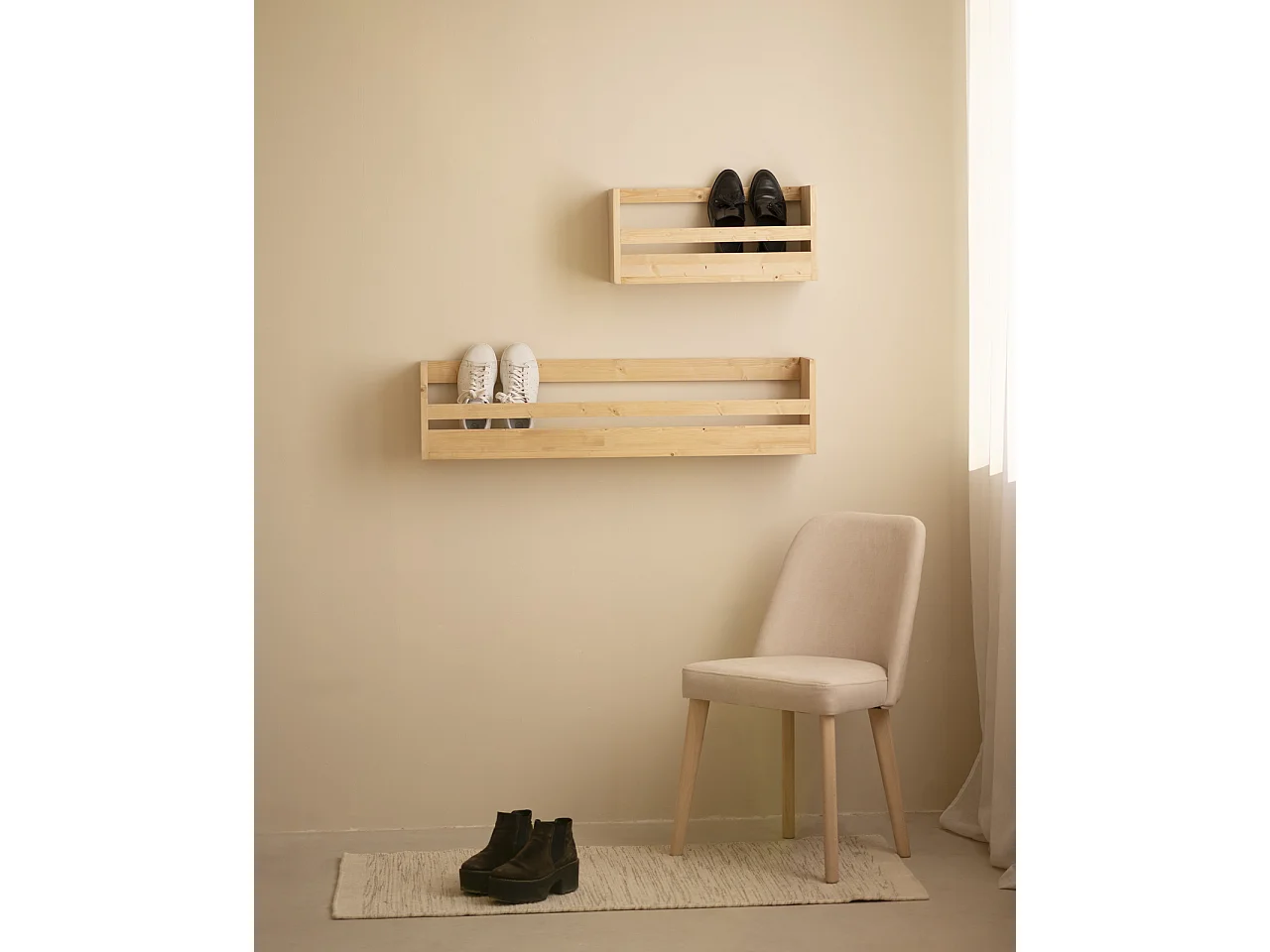 Estante / zapatero de madera maciza de abeto Decowood en tono roble medio de 103,5x25cm - BOX - DECOWOOD