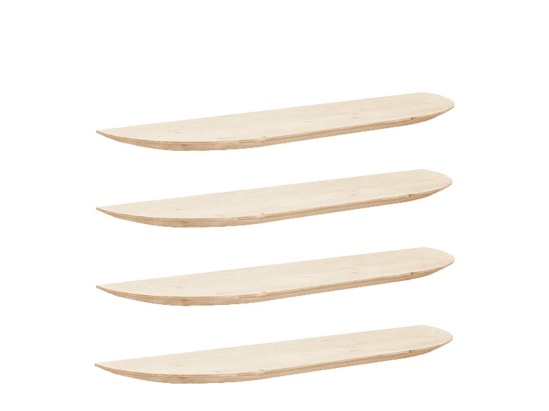 Pack 4 estanterías redondeadas de madera maciza flotantes tono natural 120x3,2x19,65cm - BLOOM - DECOWOOD