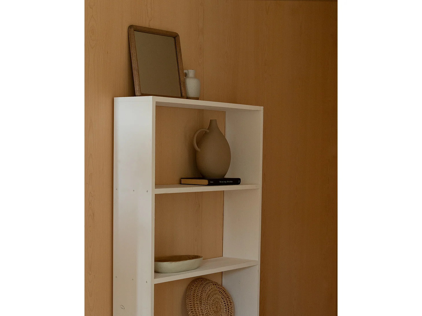 Estantería de madera maciza con 3 estantes blanco - SAURA - DECOWOOD