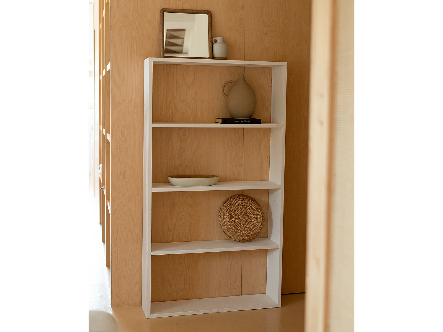 Estantería de madera maciza con 3 estantes blanco - SAURA - DECOWOOD