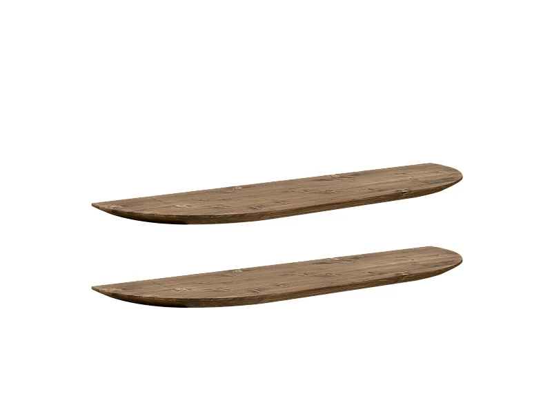 Set 2 ripiani arrotondati in legno massello in tono rovere scuro 60x3,2x19,65cm - BLOOM - DECOWOOD