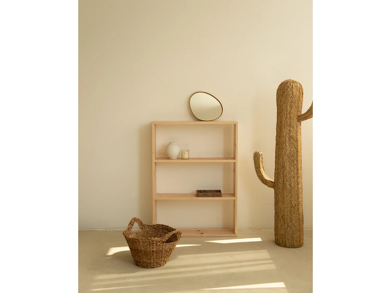 Estantería de madera maciza con 2 estantes natural - SAURA - DECOWOOD