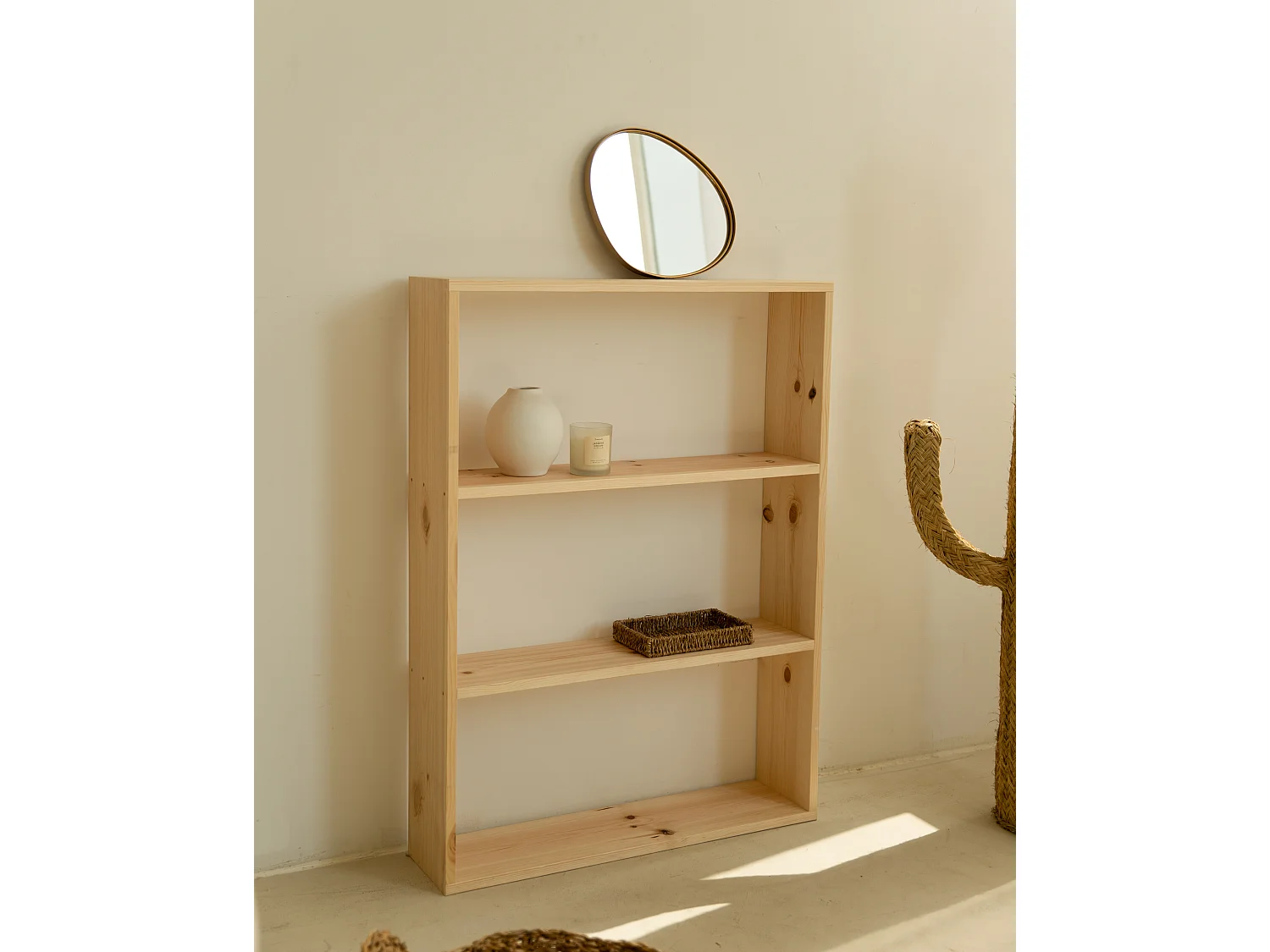 Estantería de madera maciza con 2 estantes natural - SAURA - DECOWOOD