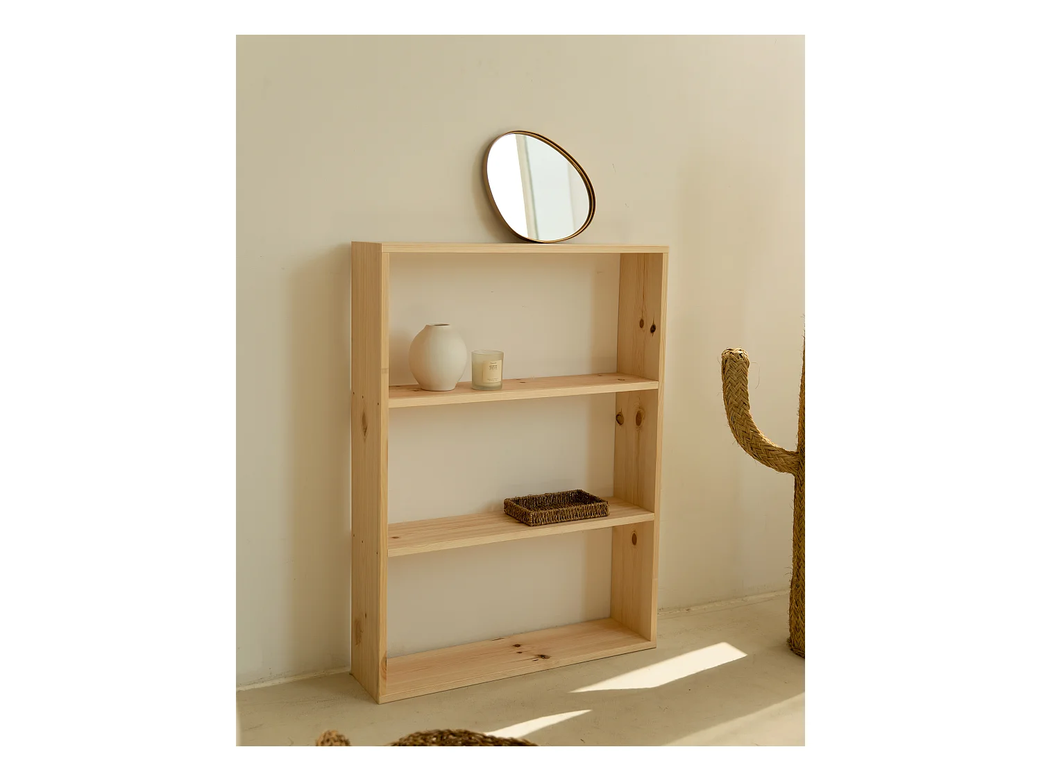 Étagère en bois de pin avec 2 étagères naturel 80,2x108,6cm - SAURA - DECOWOOD