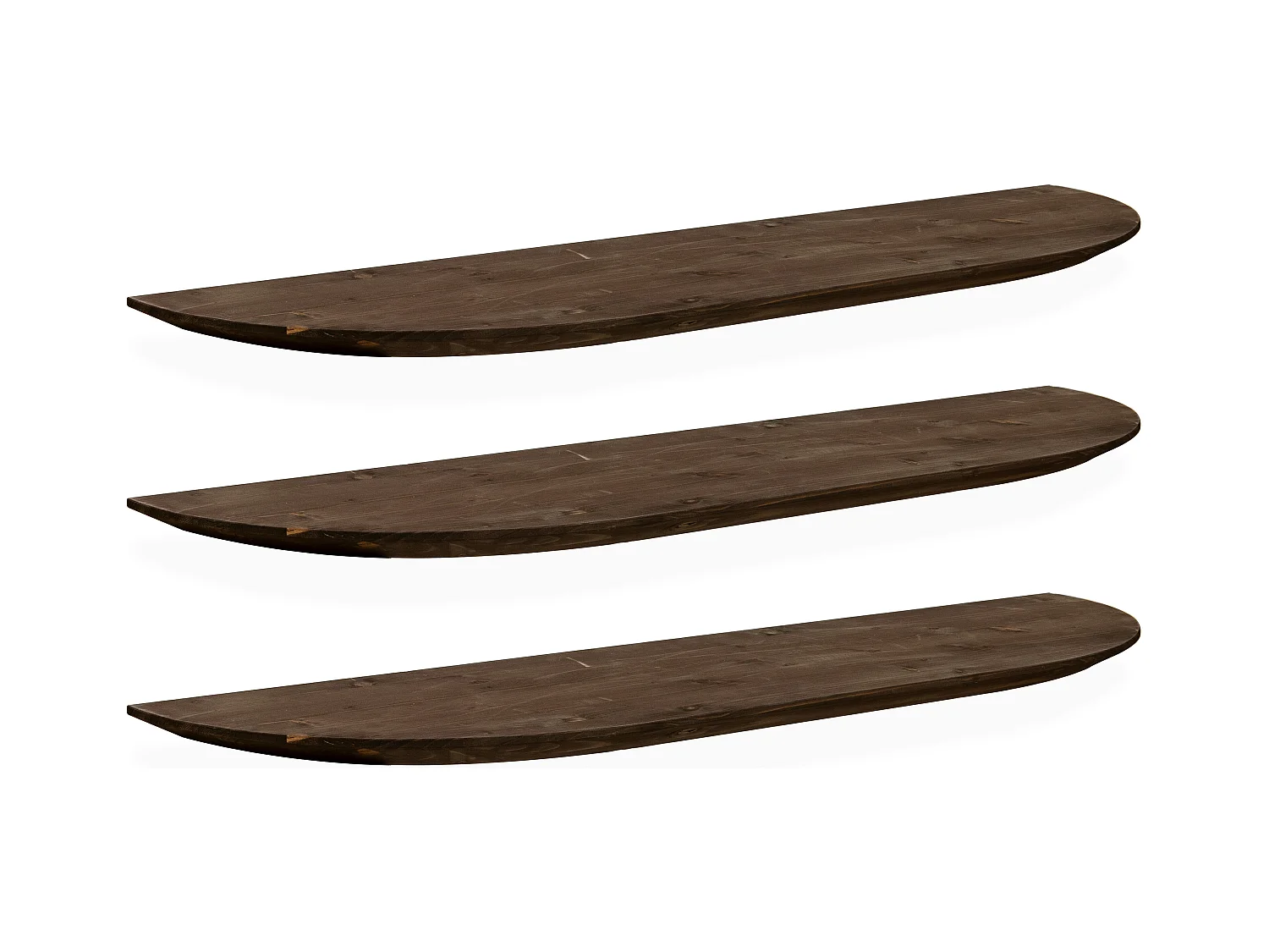 Set 3 ripiani arrotondati in legno massello in tono noce 140x3,2x19,65cm - BLOOM - DECOWOOD