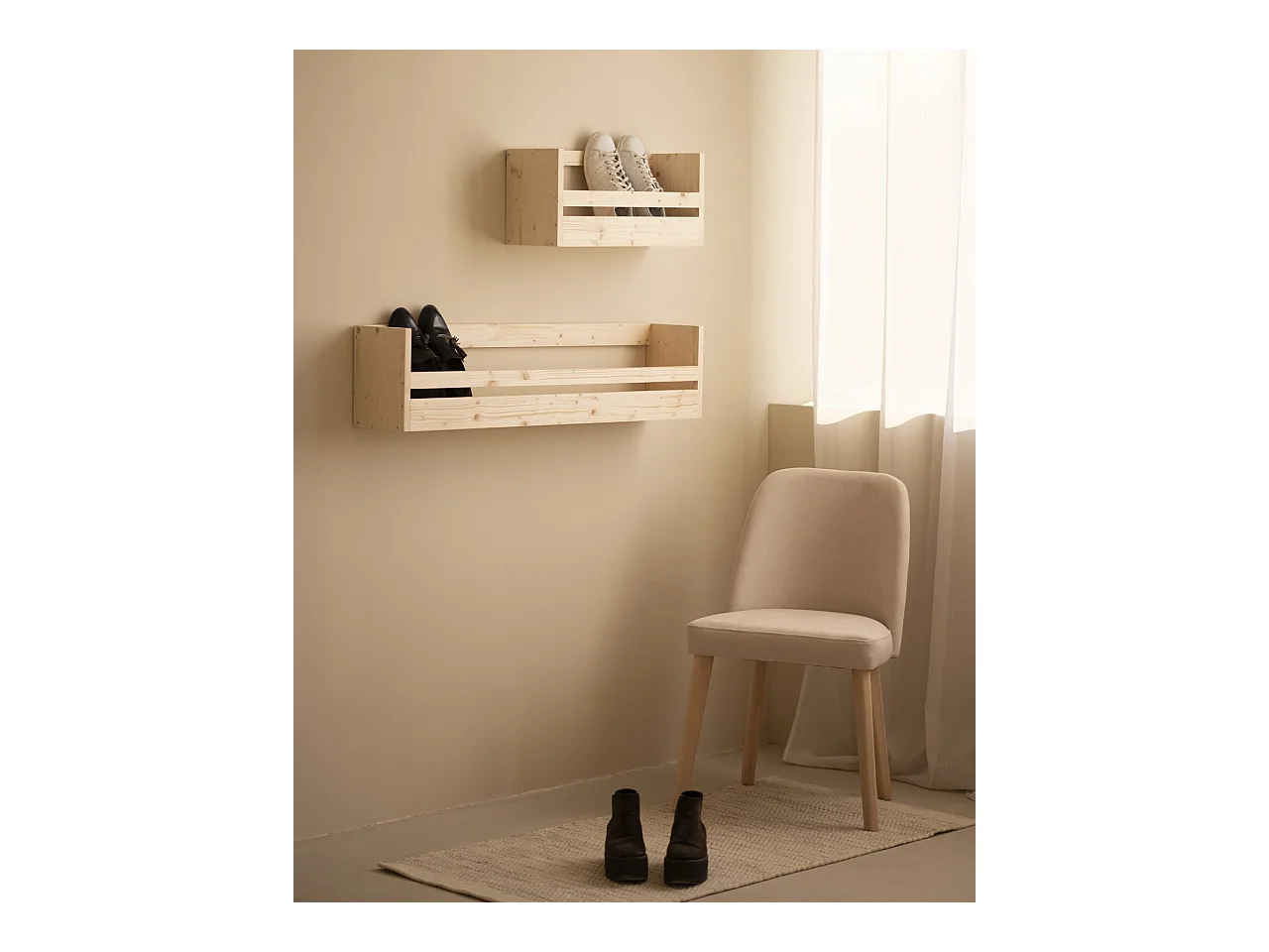 Étagère à chaussures en bois de sapin ton naturel 103,5x25cm - BOX - DECOWOOD