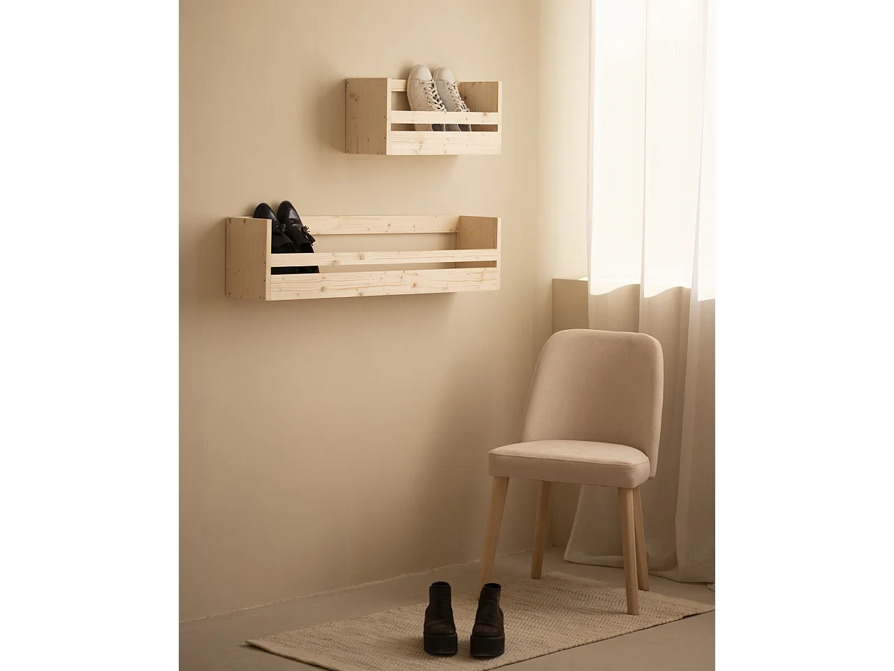 Étagère à chaussures en bois de sapin ton naturel 103,5x25cm - BOX - DECOWOOD