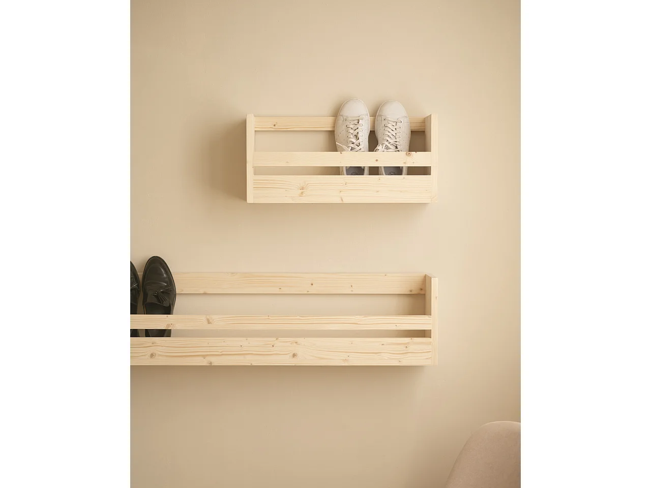 Étagère à chaussures en bois de sapin ton naturel 103,5x25cm - BOX - DECOWOOD