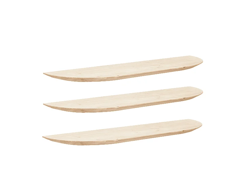 Pack 3 estanterías redondeadas de madera maciza flotantes tono natural 80x3,2x19,65cm - BLOOM - DECOWOOD