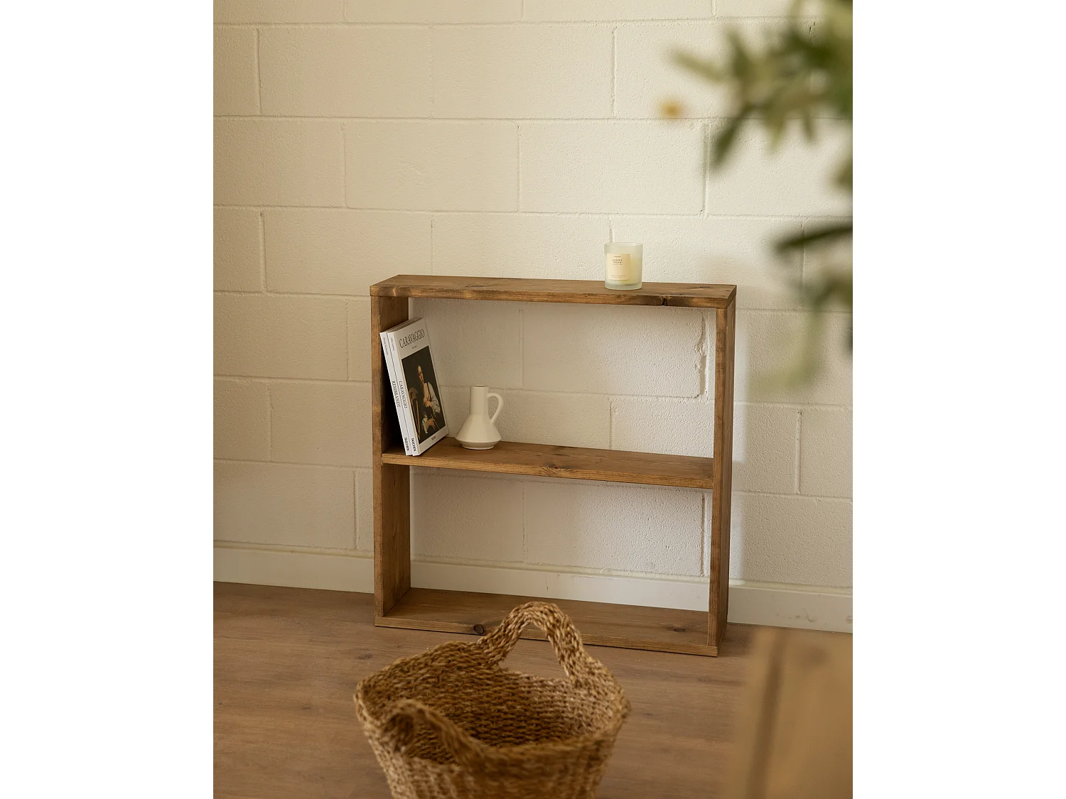 Estantería de madera mazica con 1 estante roble oscuro - SAURA - DECOWOOD