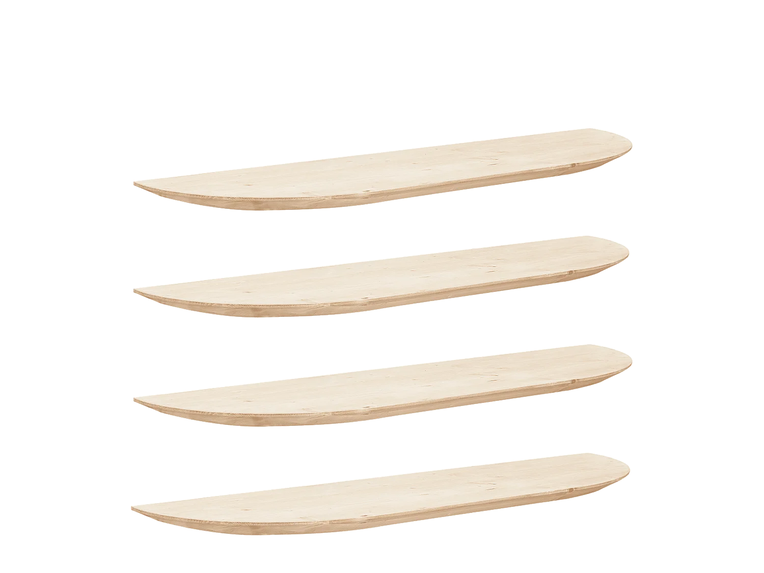 Set 4 ripiani arrotondati in legno massello in tono naturale 140x3,2x19,65cm - BLOOM - DECOWOOD
