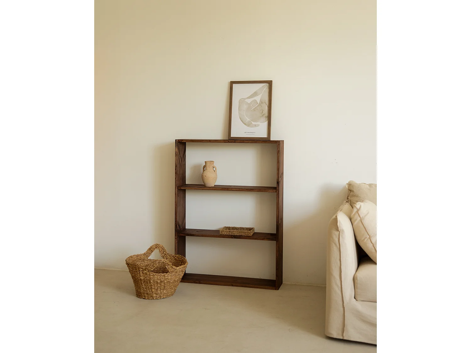 Estantería de madera maciza con 2 estantes nogal - SAURA - DECOWOOD