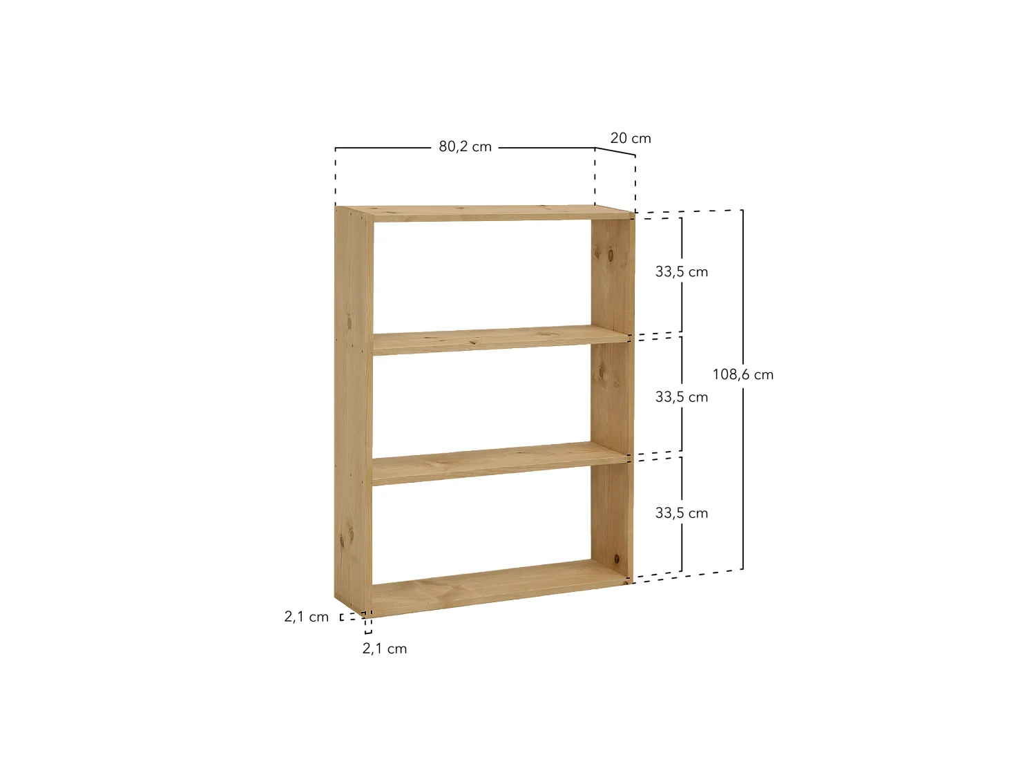 Estantería de madera maciza con 2 estantes nogal - SAURA - DECOWOOD
