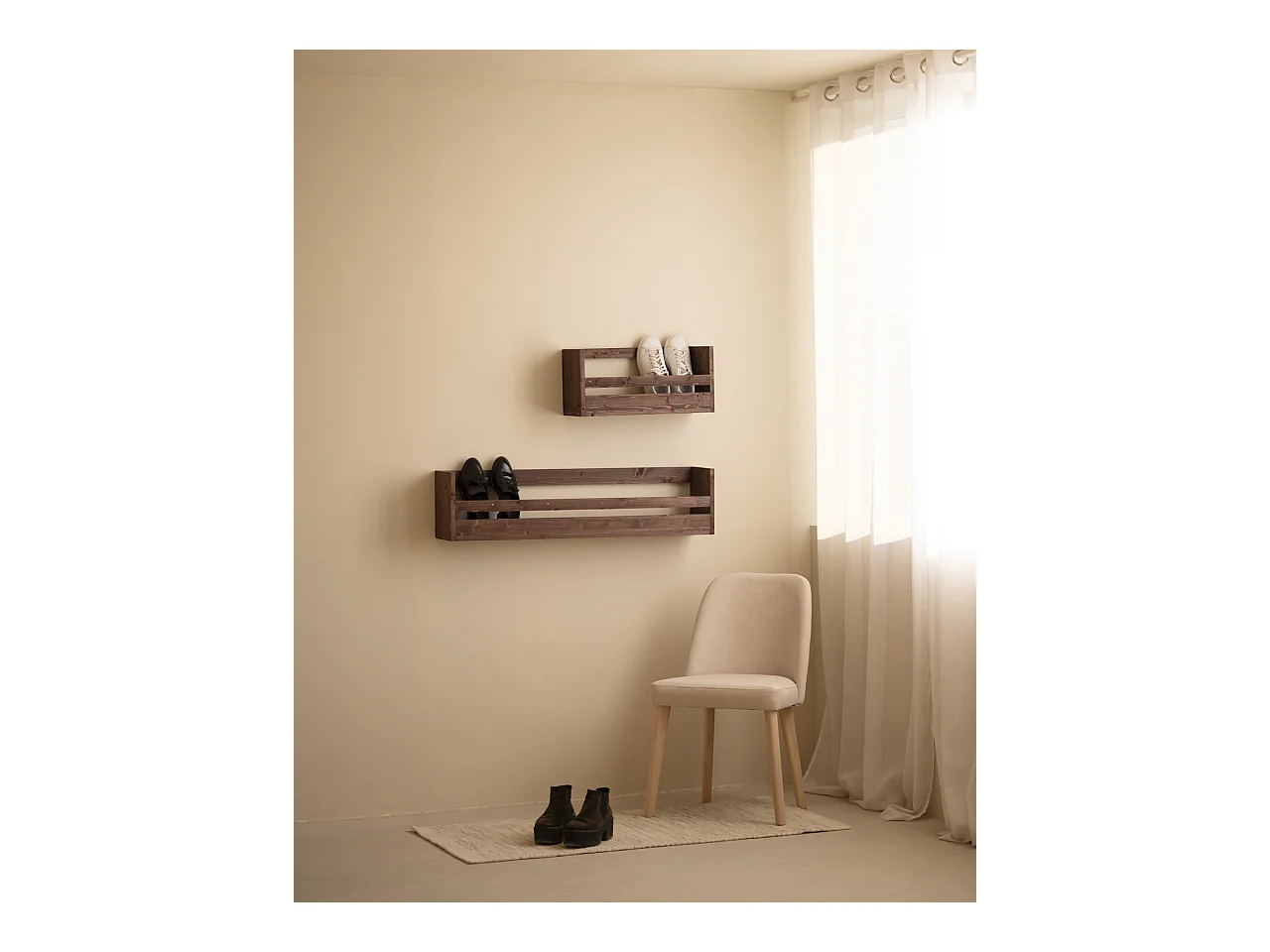 Étagère à chaussures en bois de sapin ton marron 103,5x25cm - BOX - DECOWOOD