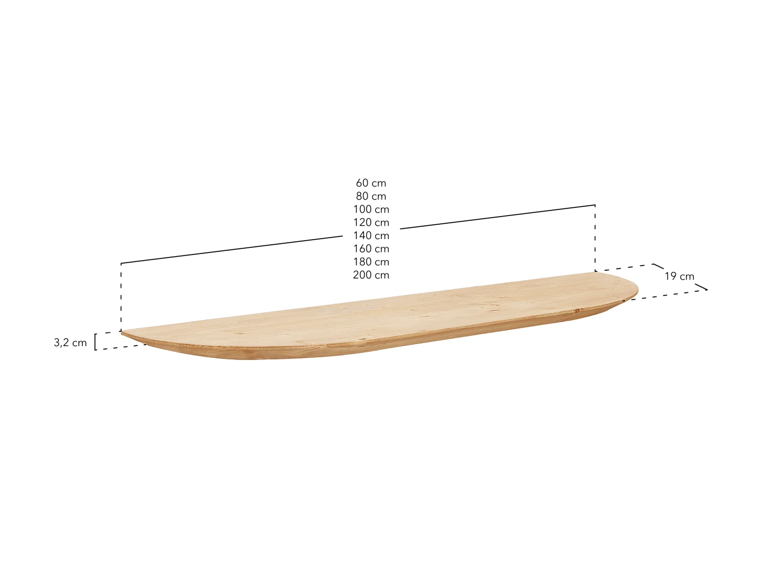Estante redondeado de madera maciza flotante tono nogal 80x3,2x19,65cm - BLOOM - DECOWOOD