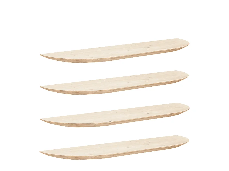 Set 4 ripiani arrotondati in legno massello in tono naturale 160x3,2x19,65cm - BLOOM - DECOWOOD