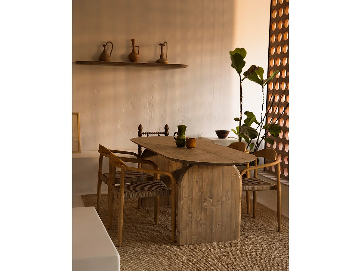 Set 4 ripiani arrotondati in legno massello in tono rovere scuro 120x3,2x19,65cm - BLOOM - DECOWOOD