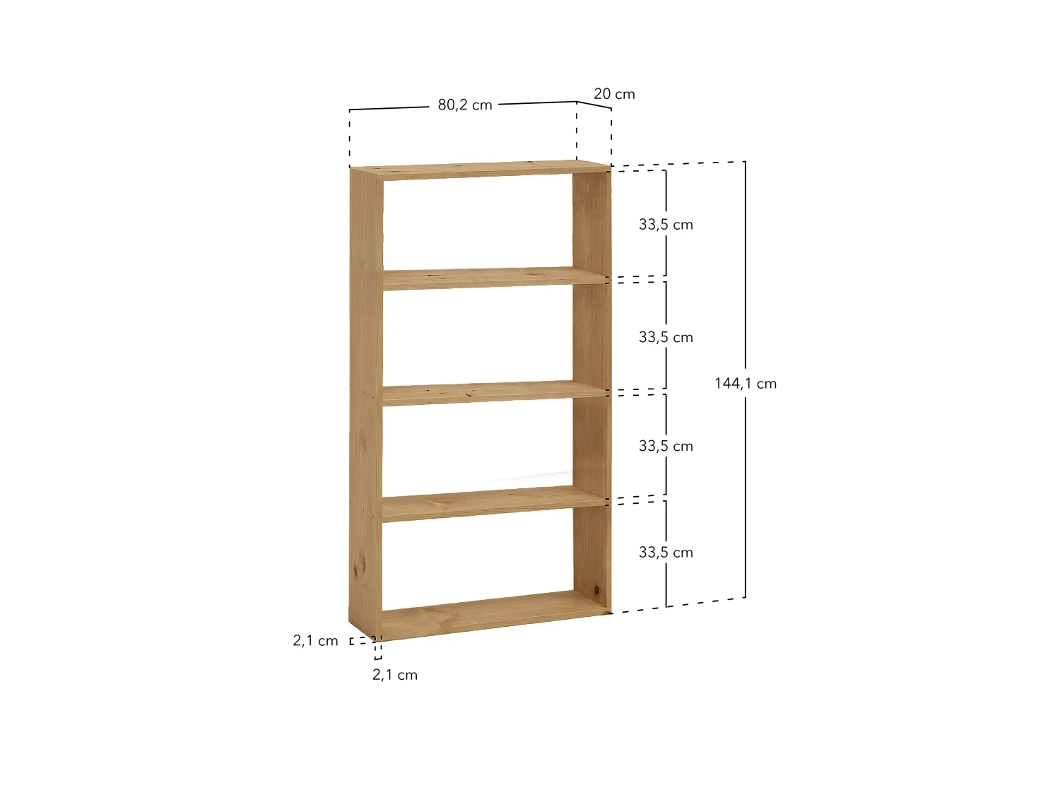 Estantería de madera maciza con 3 estantes negro - SAURA - DECOWOOD