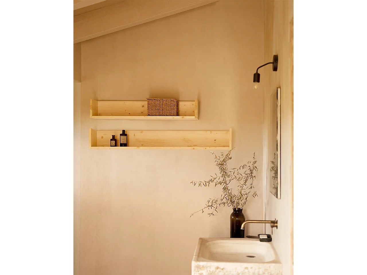 Scaffale in legno massello in colore naturale da 90cm - ONA - DECOWOOD