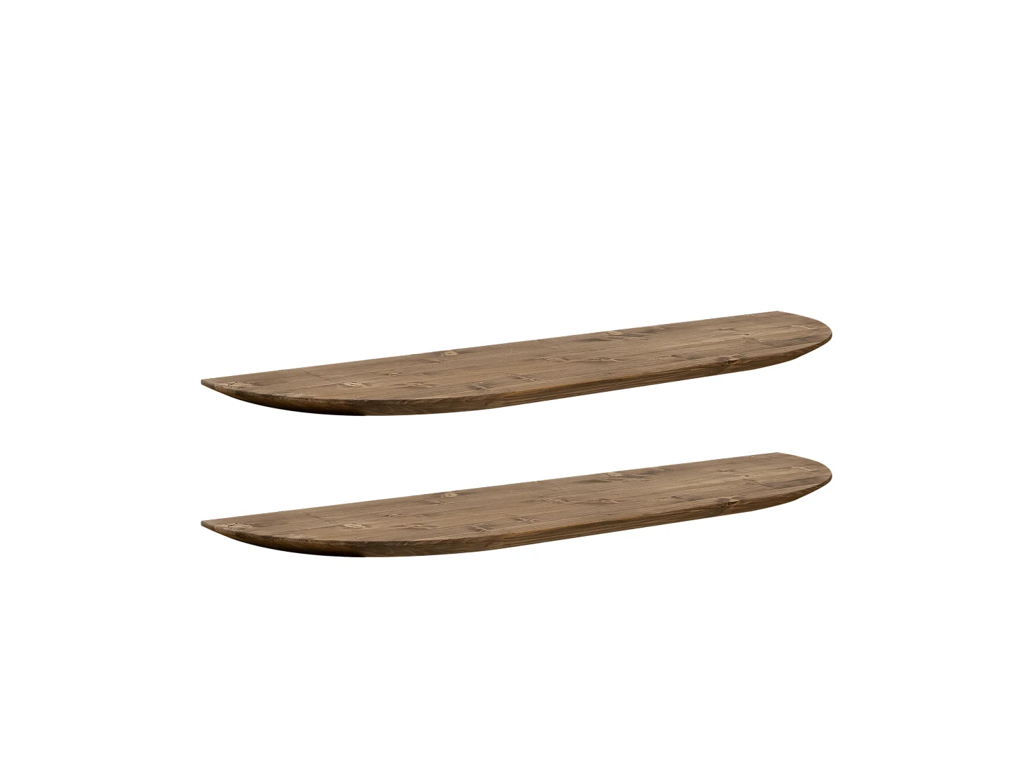 Set 2 ripiani arrotondati in legno massello in tono rovere scuro 140x3,2x19,65cm - BLOOM - DECOWOOD