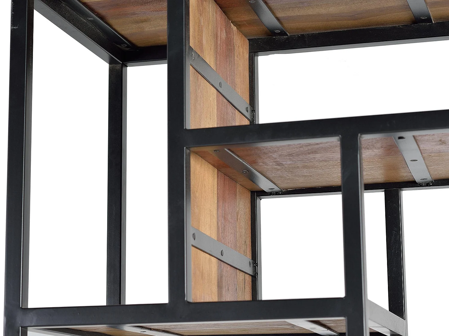 Étagère en bois recyclé et métal de couleur foncée