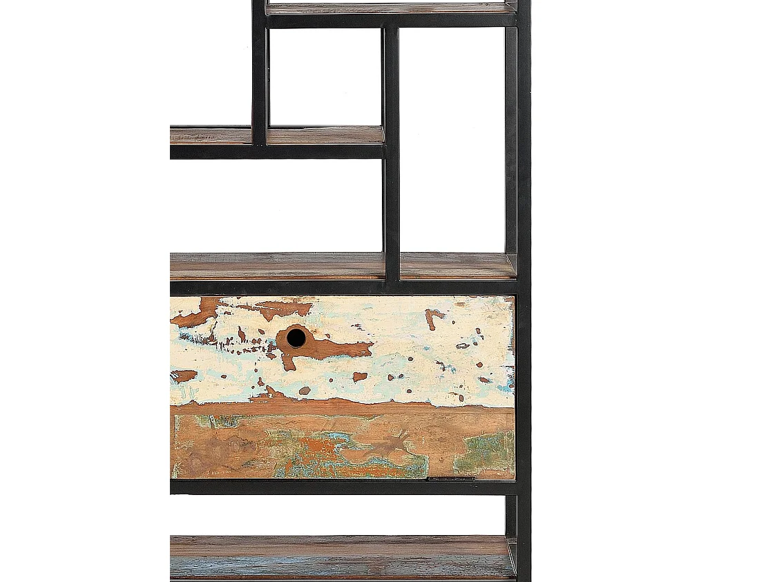 Étagère en bois recyclé et métal de couleur foncée