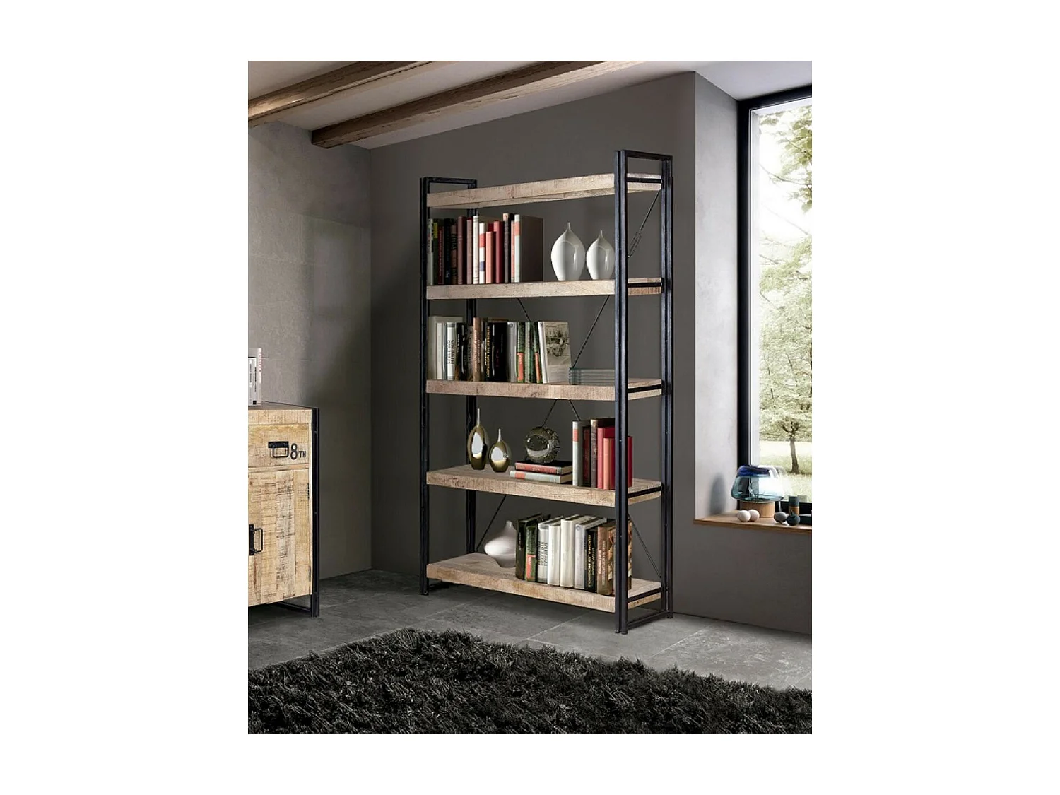 Étagère en bois de manguier naturel et noir