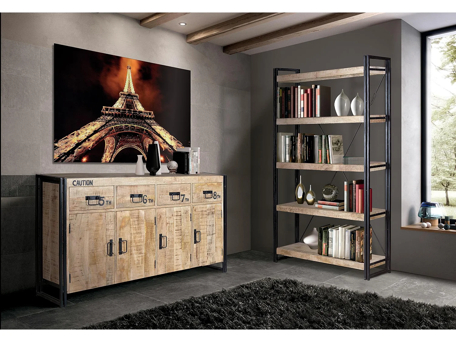 Étagère en bois de manguier naturel et noir