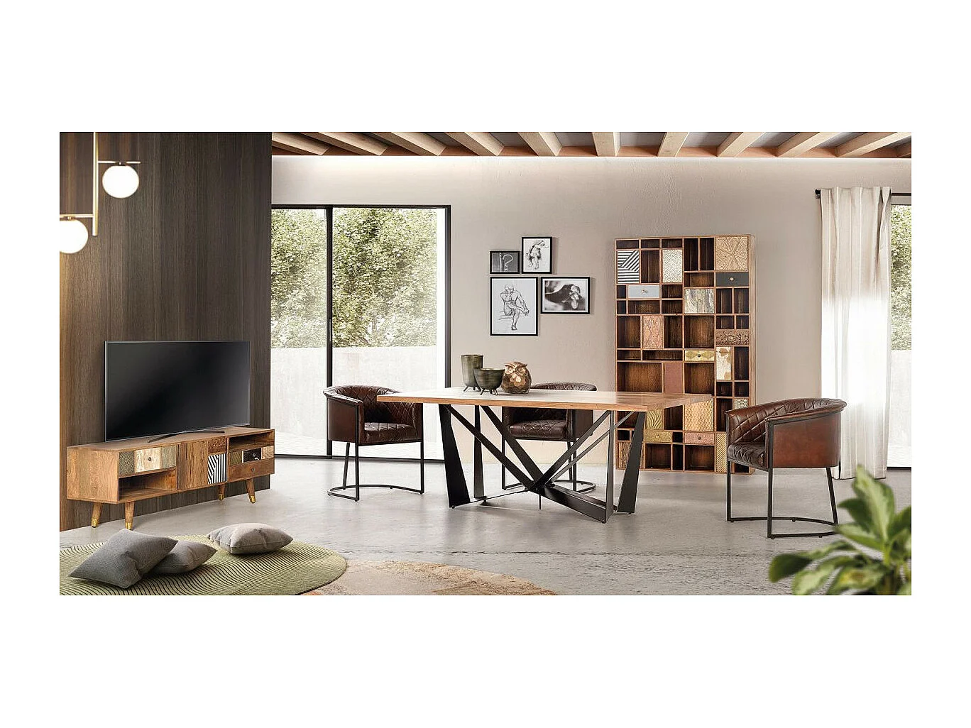 Sedia in pelle naturale con gambe in metallo marrone Marrón .76x60x62 Giner y Colomer