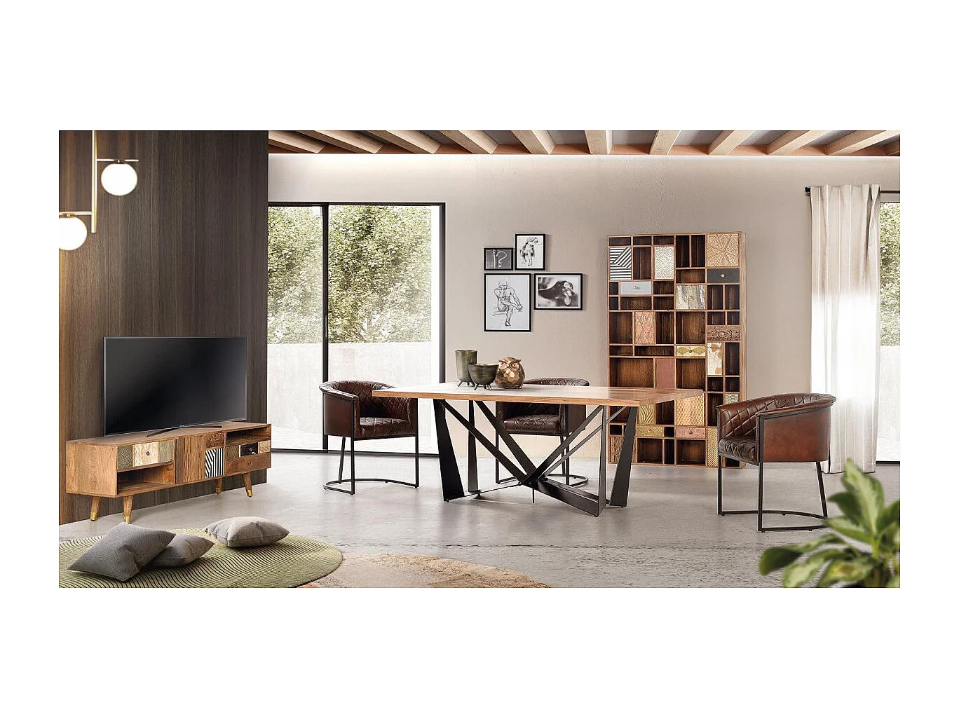 Chaise en cuir naturel avec pieds en métal