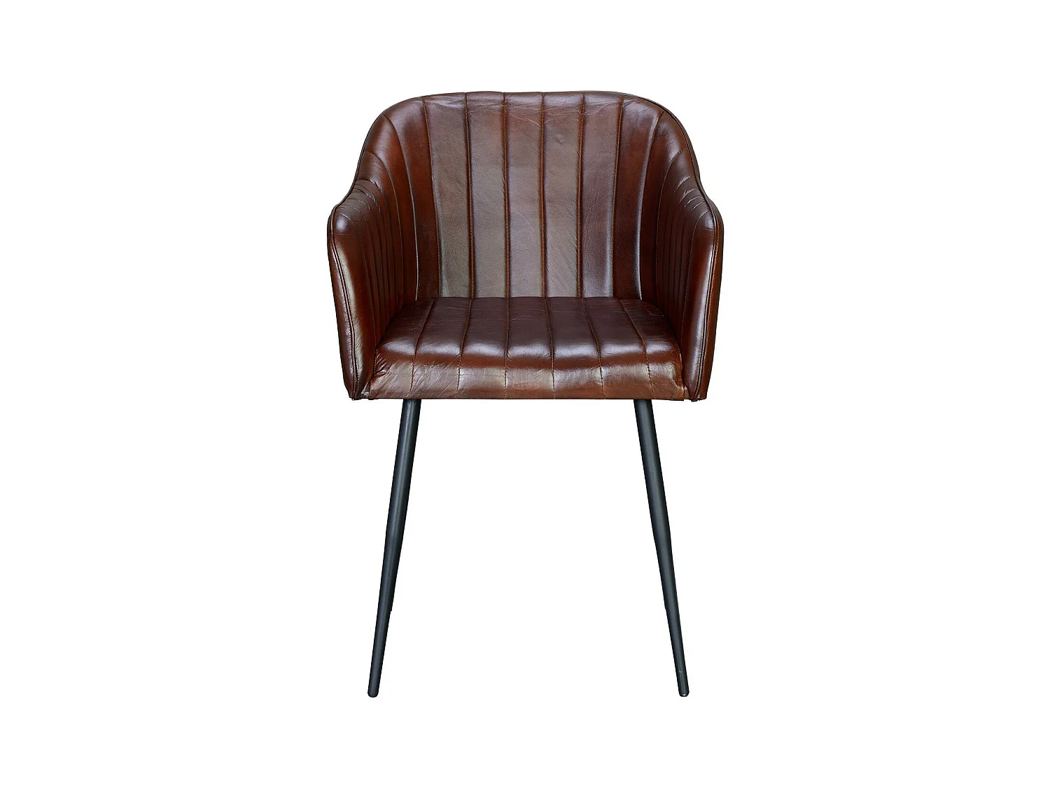 Silla cuero natural con patas de metal color marrón Marrón.Giner y Colomer 82x56x55