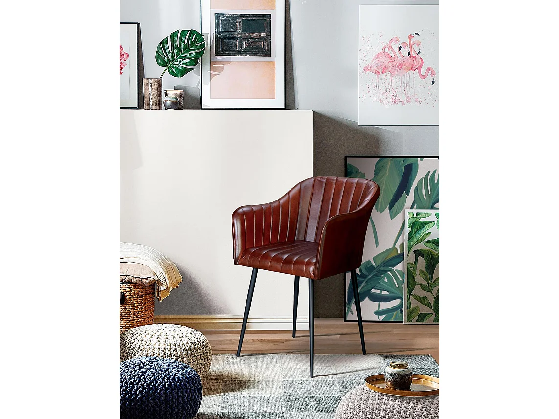 Chaise en cuir naturel avec pieds en métal marron
