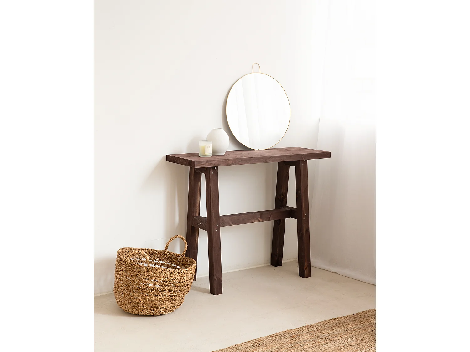 Consolle in legno massello in tono noce 100x80cm - BATÁN - DECOWOOD