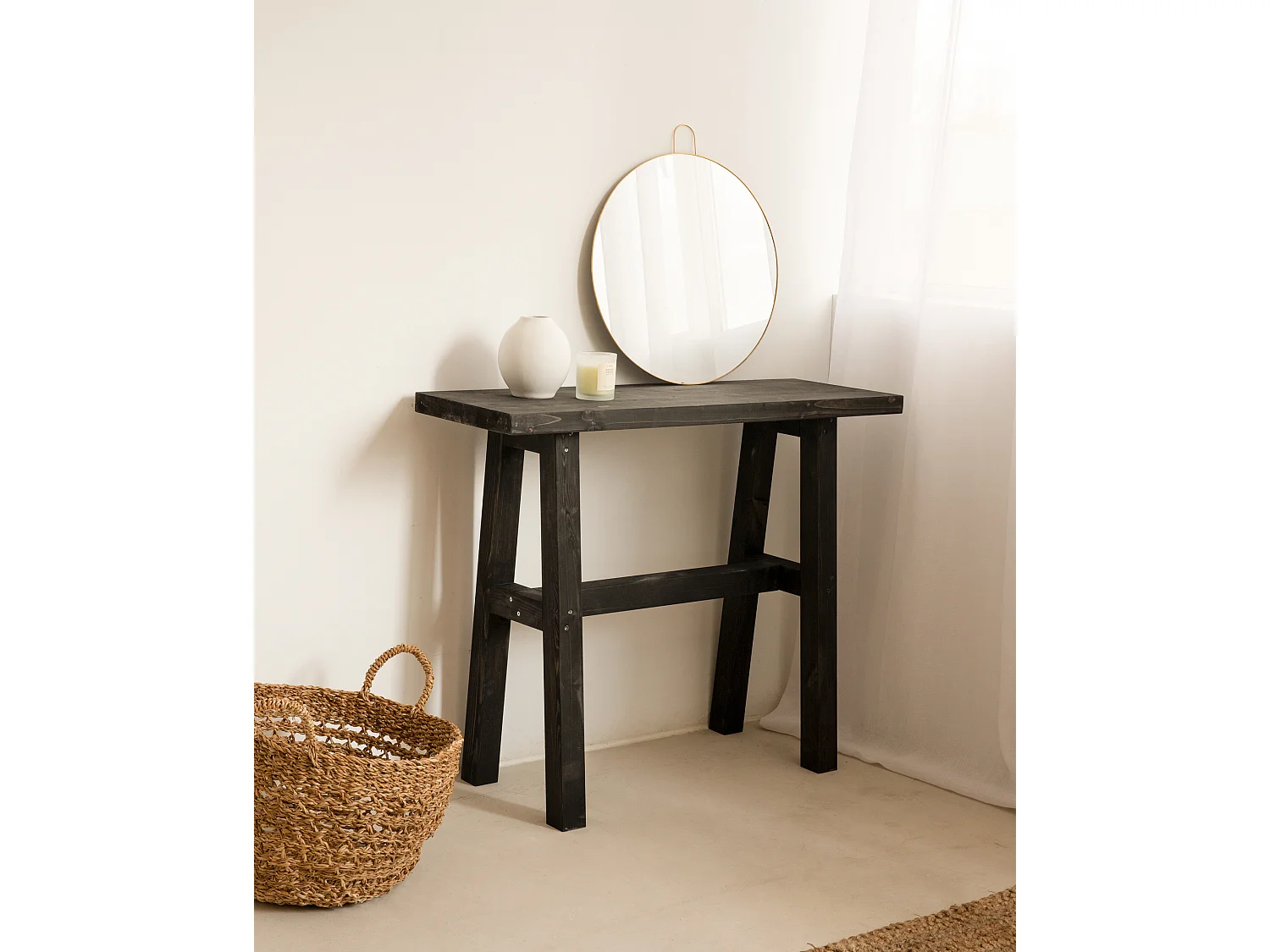 Consolle in legno massello in tono nero 100x80cm - BATÁN - DECOWOOD