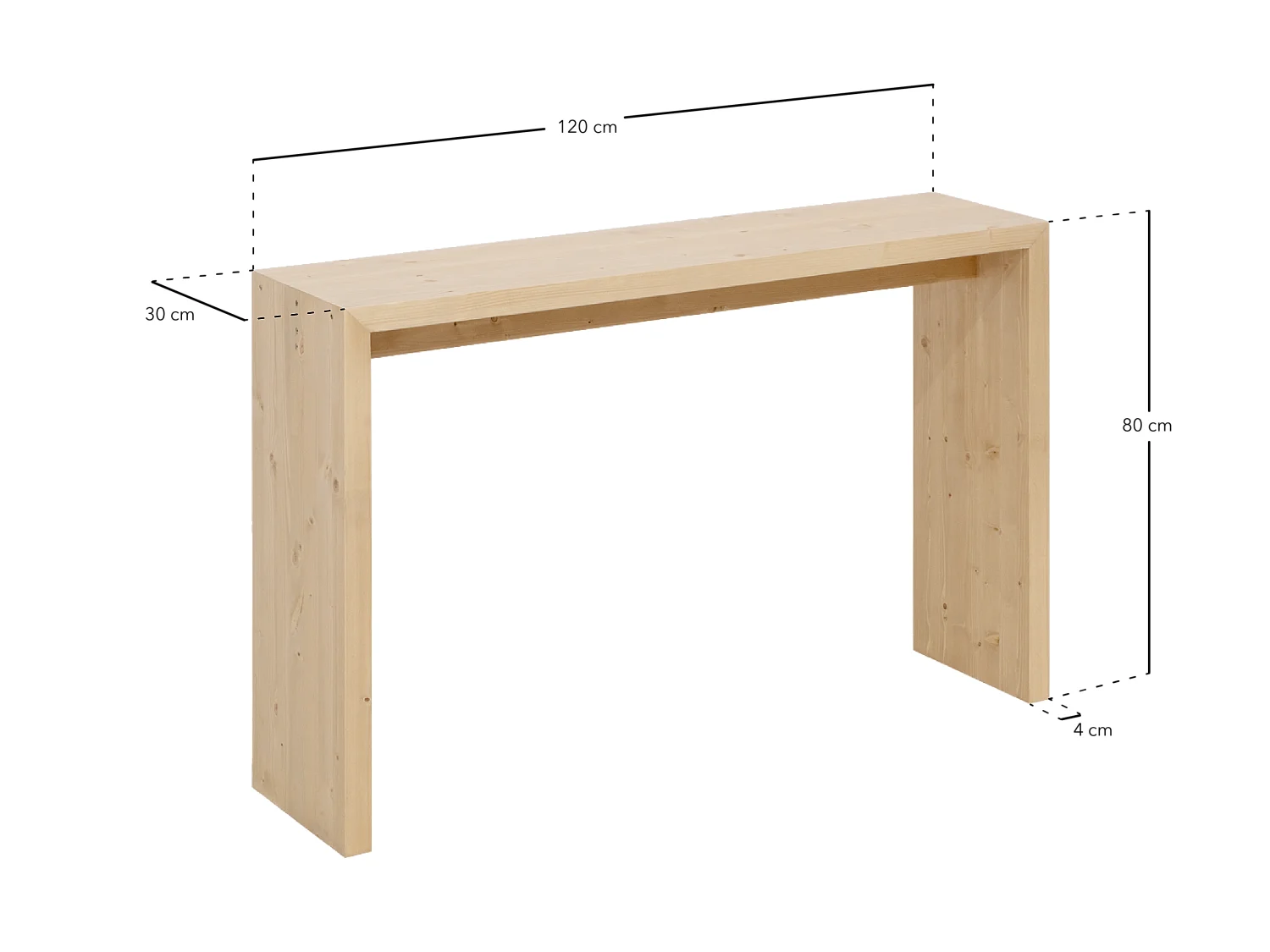 Consola de madera maciza de abeto Decowood en tono roble medio de 120x80cm - TELVA - DECOWOOD