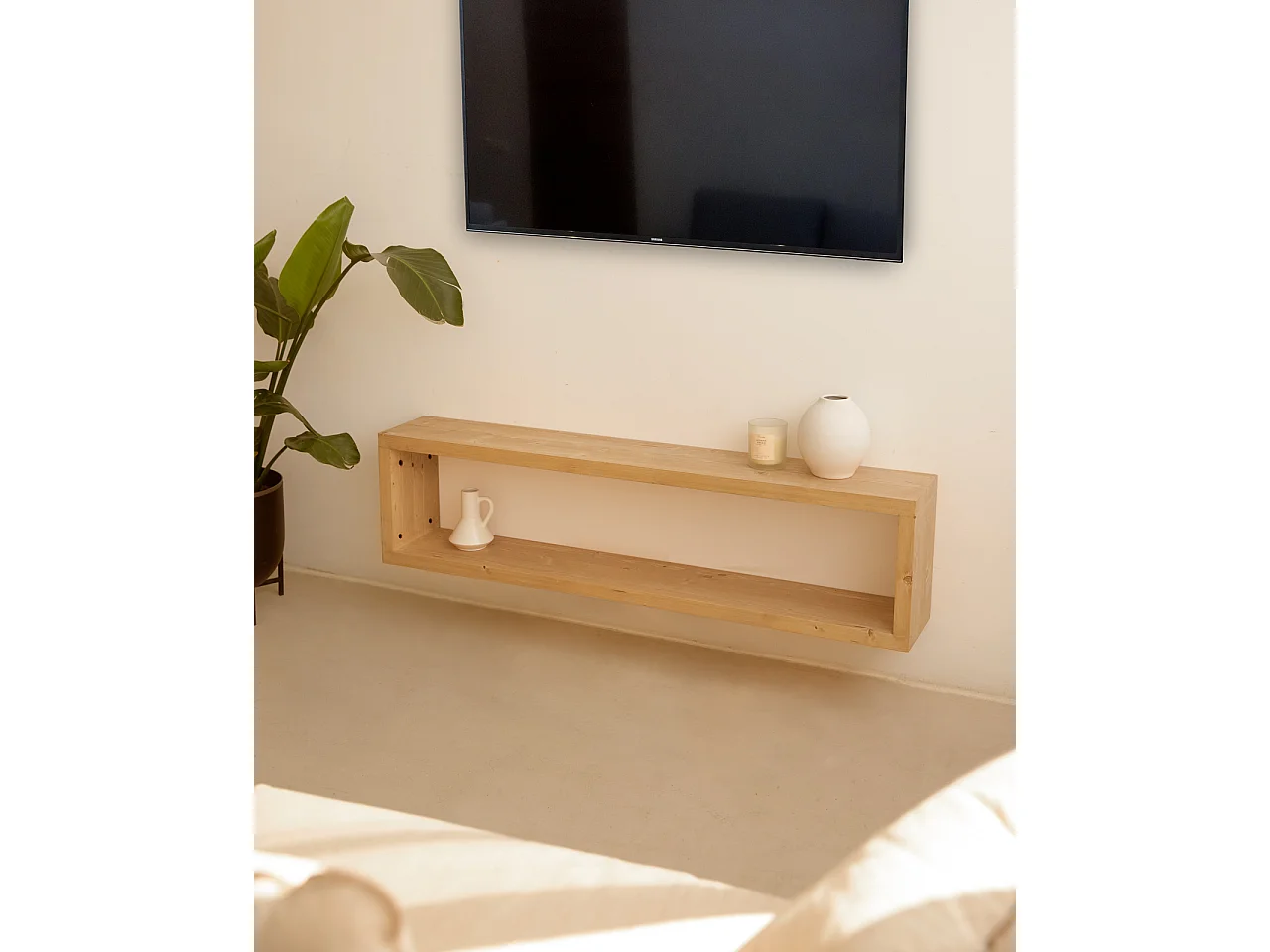 Meuble TV en bois de sapin marron 120x30cm - DENVER - DECOWOOD