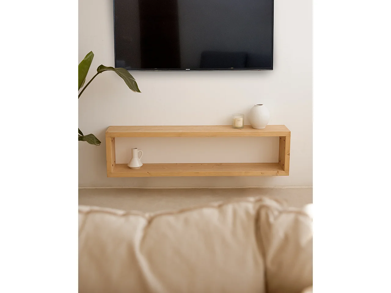Meuble TV en bois de sapin marron 160x30cm - DENVER - DECOWOOD