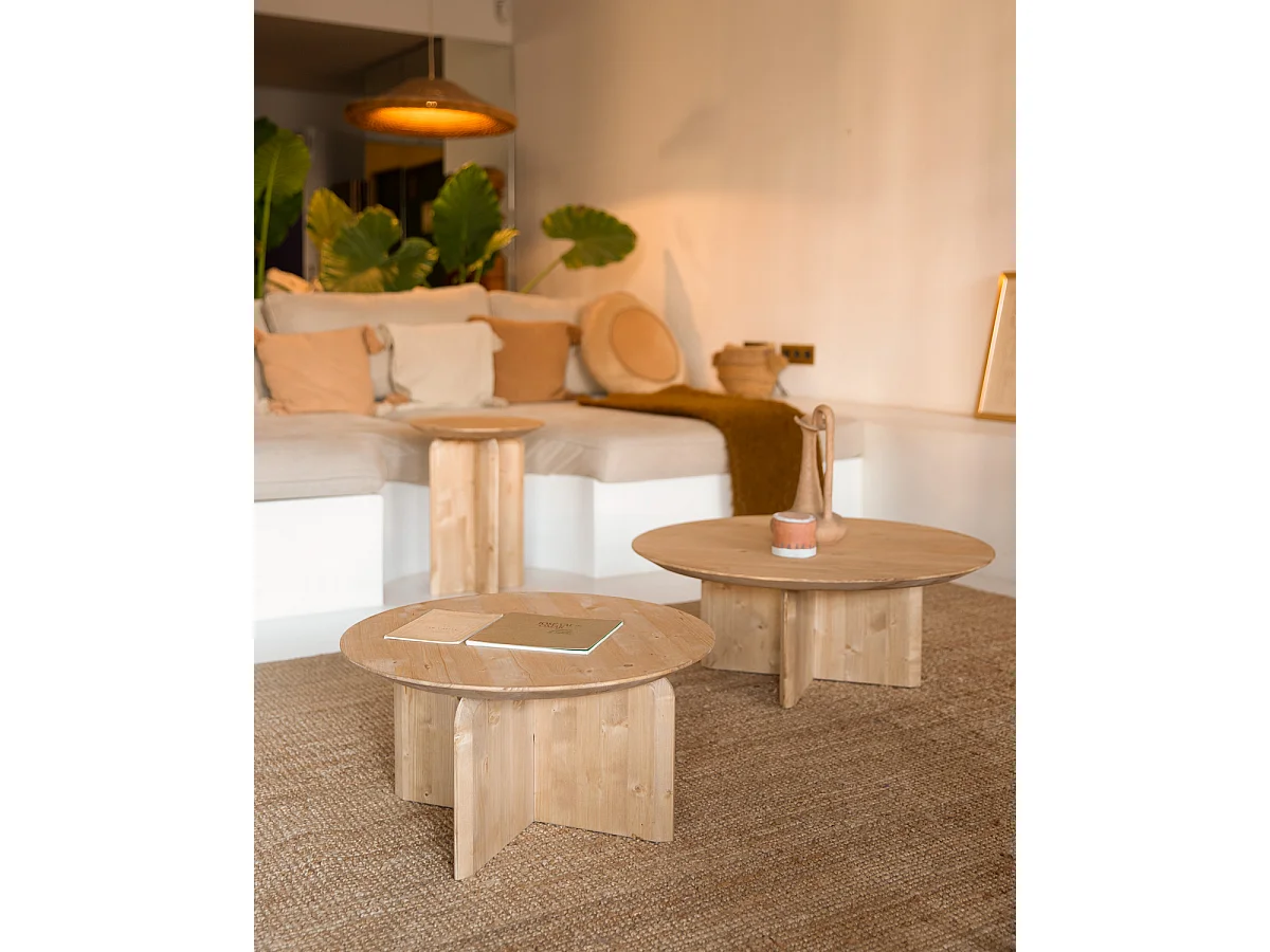 Tavolo basso rotondo in legno massello in tono marrone chiaro Ø80x30,2cm - BLOOM - DECOWOOD