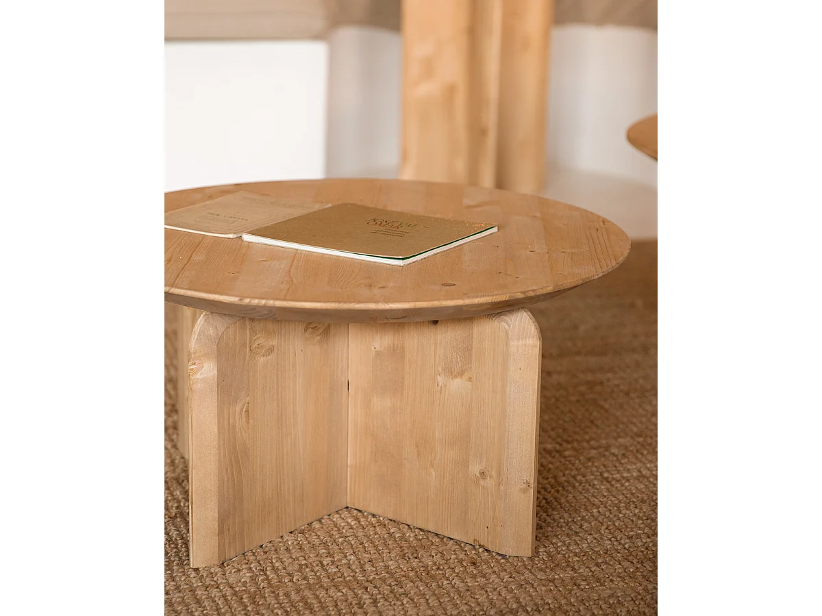 Tavolo basso rotondo in legno massello in tono marrone chiaro Ø80x30,2cm - BLOOM - DECOWOOD