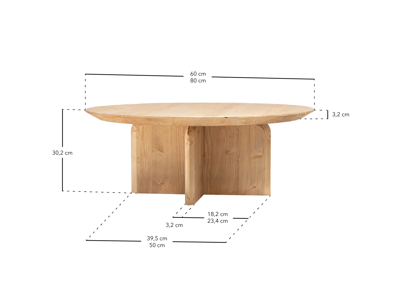 Tavolo basso rotondo in legno massello in tono marrone chiaro Ø80x30,2cm - BLOOM - DECOWOOD