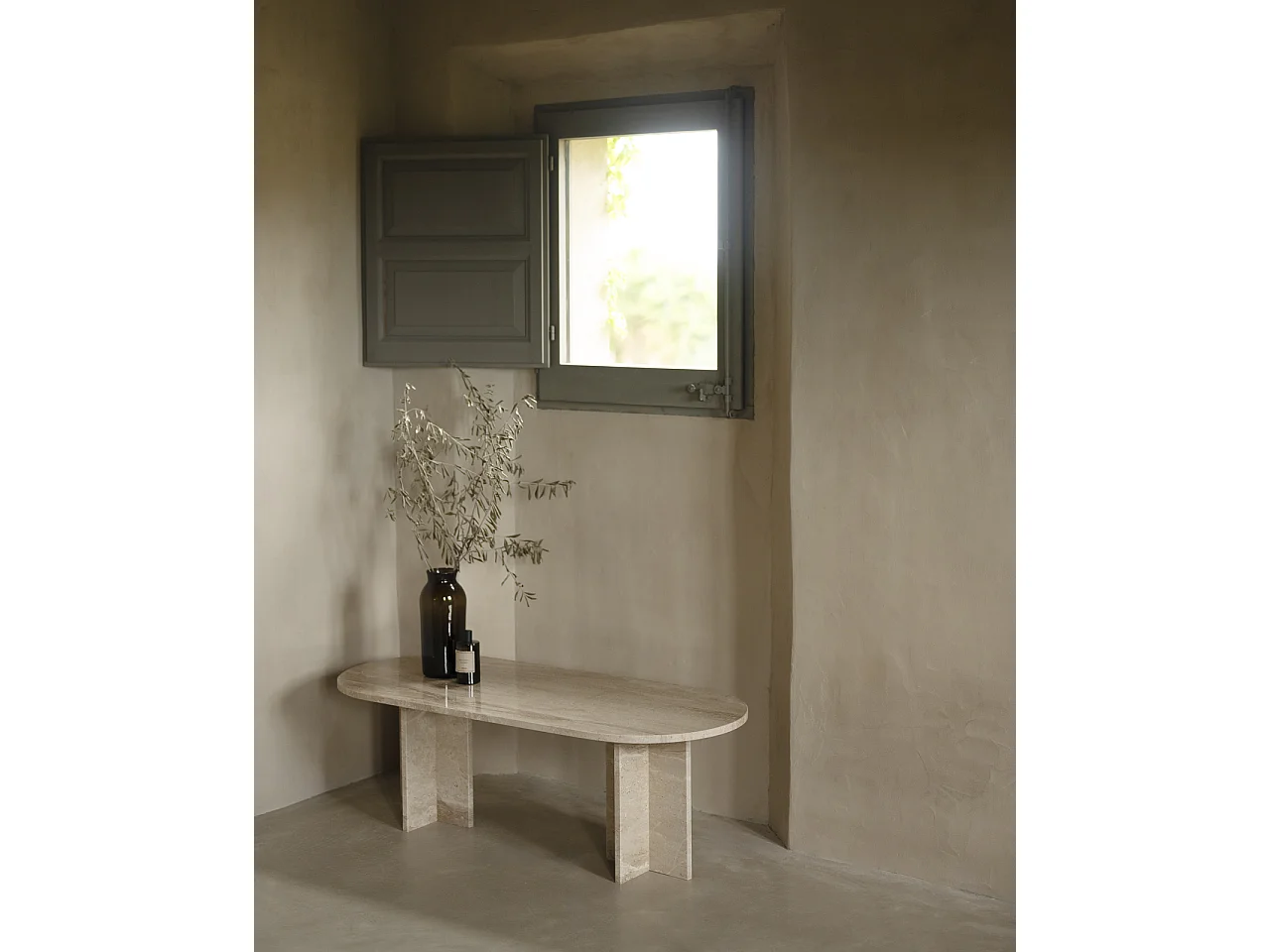 Tavolo ovale in marmo daino reale 120x50cm