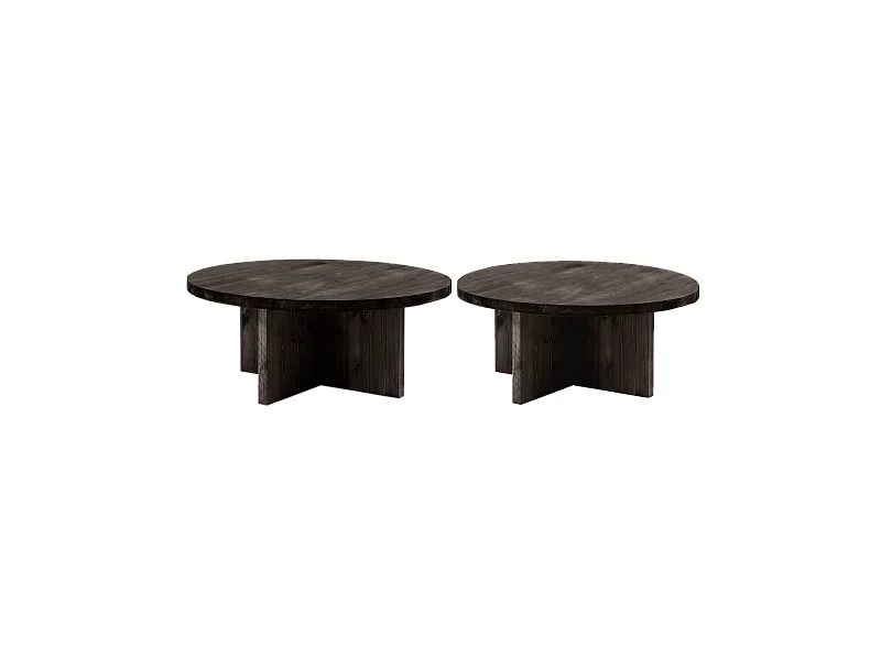 Set 2 tavolo basso rotondi in legno in tono nero Ø80cm e Ø60cm - TOKYO - DECOWOOD