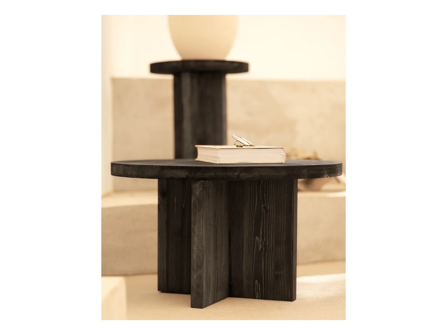 Ensemble 2 tables en bois de sapin noir 80x30cm - TOKYO - DECOWOOD
