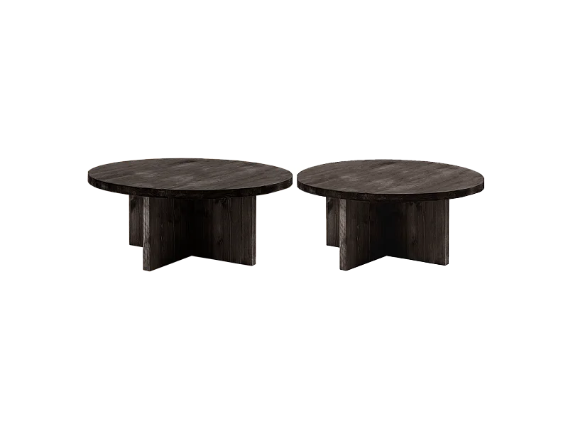 Set 2 tavolo basso rotondi in legno in tono nero Ø80cm e Ø60cm - TOKYO - DECOWOOD