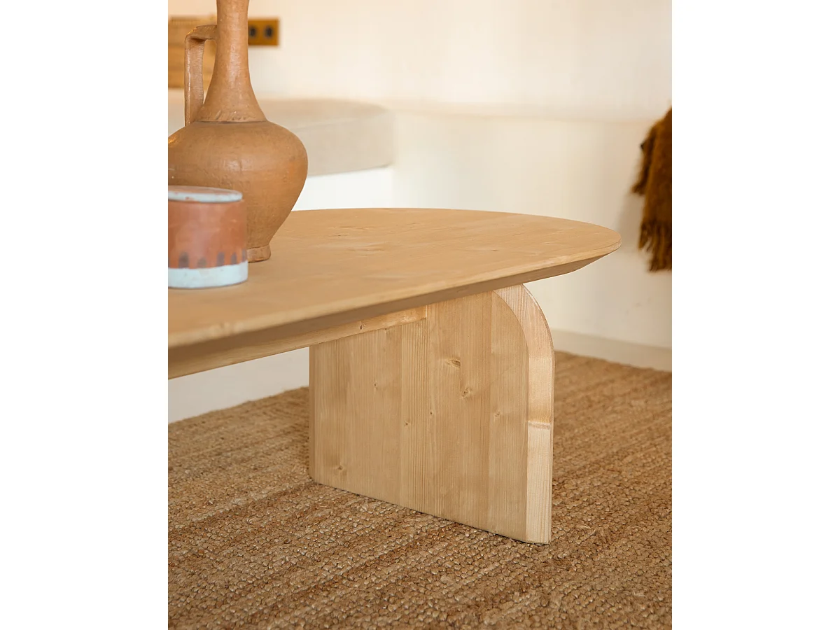 Mesa de centro ovalada de madera de abeto Decowood en color roble medio de 120x35cm - BLOOM - DECOWOOD