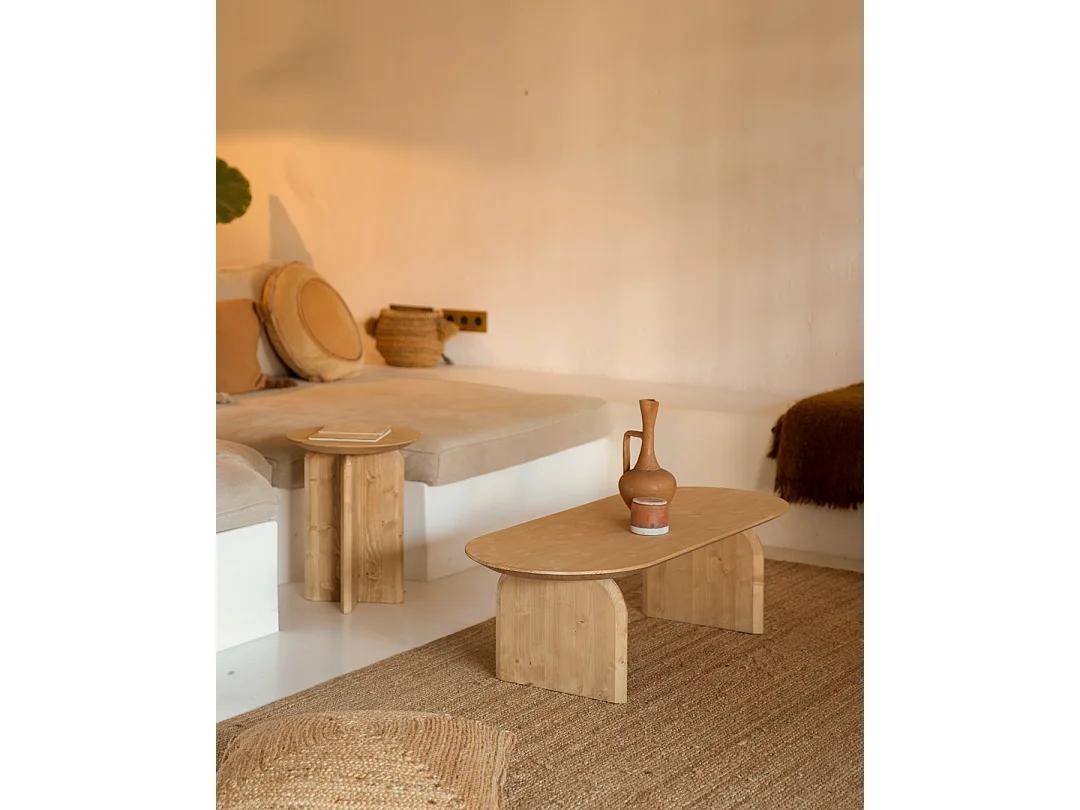 Mesa de centro ovalada de madera de abeto Decowood en color roble medio de 120x35cm - BLOOM - DECOWOOD