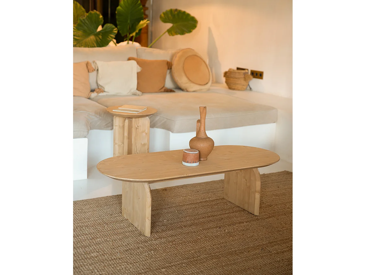 Tavolino basso ovale in legno massello in tono marrone chiaro 120x35cm - BLOOM - DECOWOOD