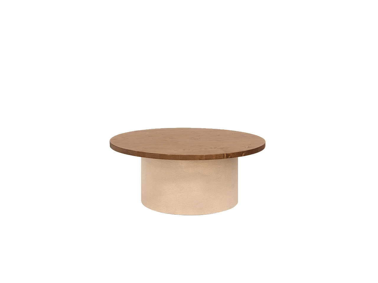 Mesa de centro redonda de madera maciza tono roble oscuro y pata de microcemento tono tierra DECOWOOD de Ø80x30cm - LUCÍA - DECOWOOD