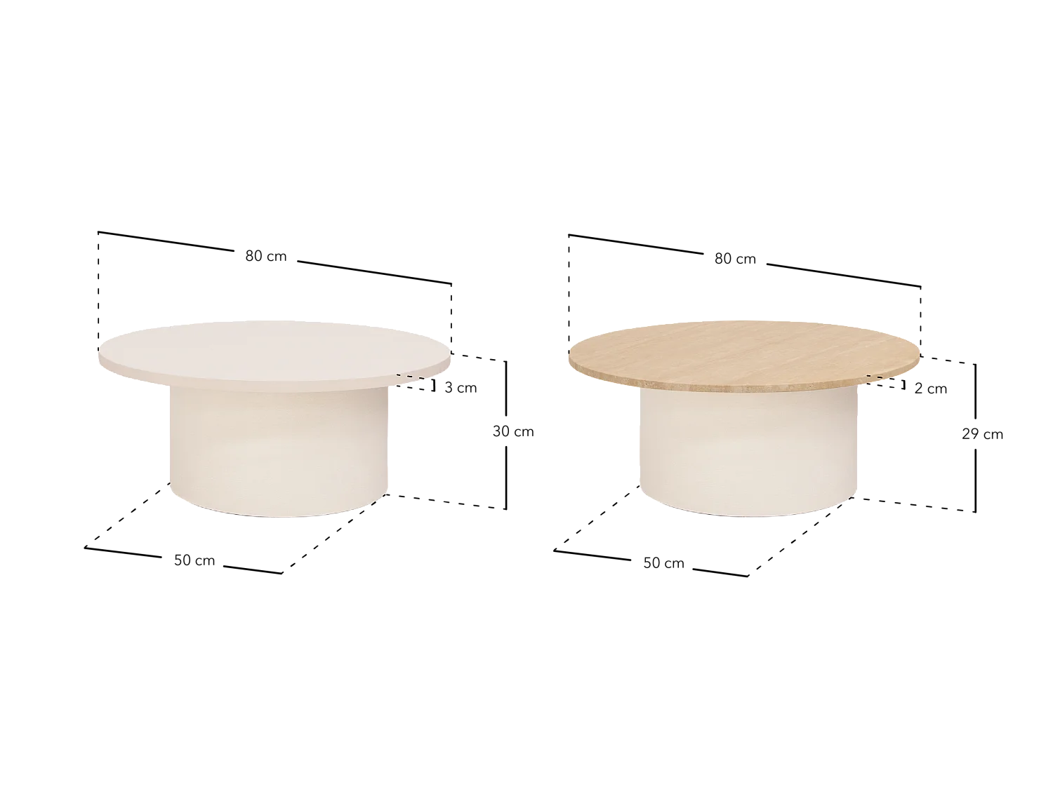 Tavolino rotondo in legno marrone e gamba microcemento terra 80x33cm