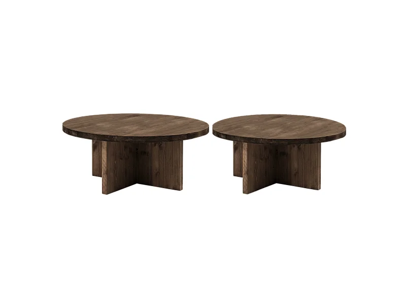 Set 2 tavolo basso rotondi in legno in tono noce Ø80cm e Ø60cm - TOKYO - DECOWOOD